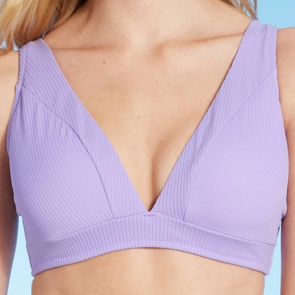 Shade & Shore Women's Ribbed Bikini Top, Violet Purple, 34C